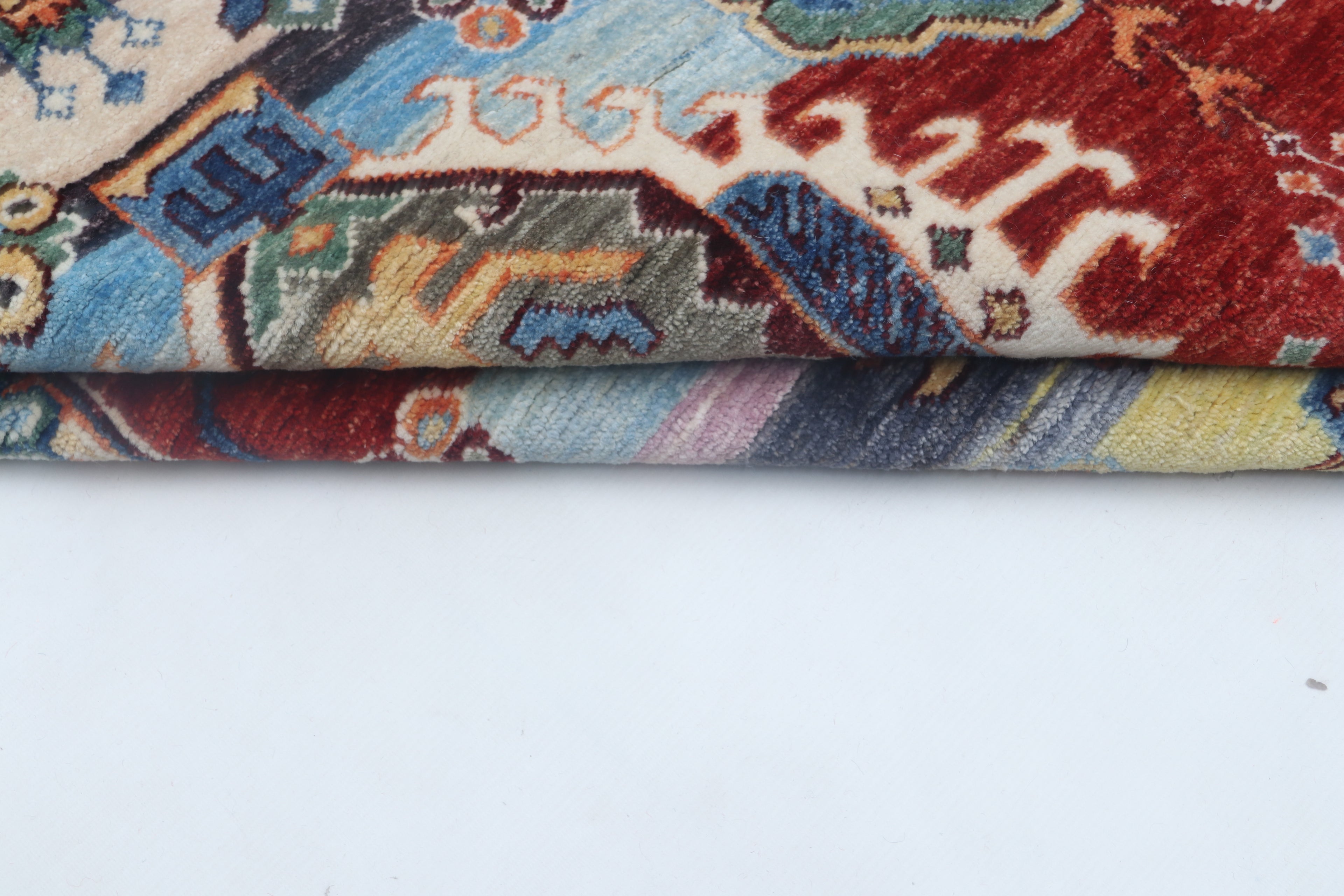 6x8 Multi-Color Hariz Area Rug | Handmade Rainbow Wool & Cotton Rug | Vegetable Dyed