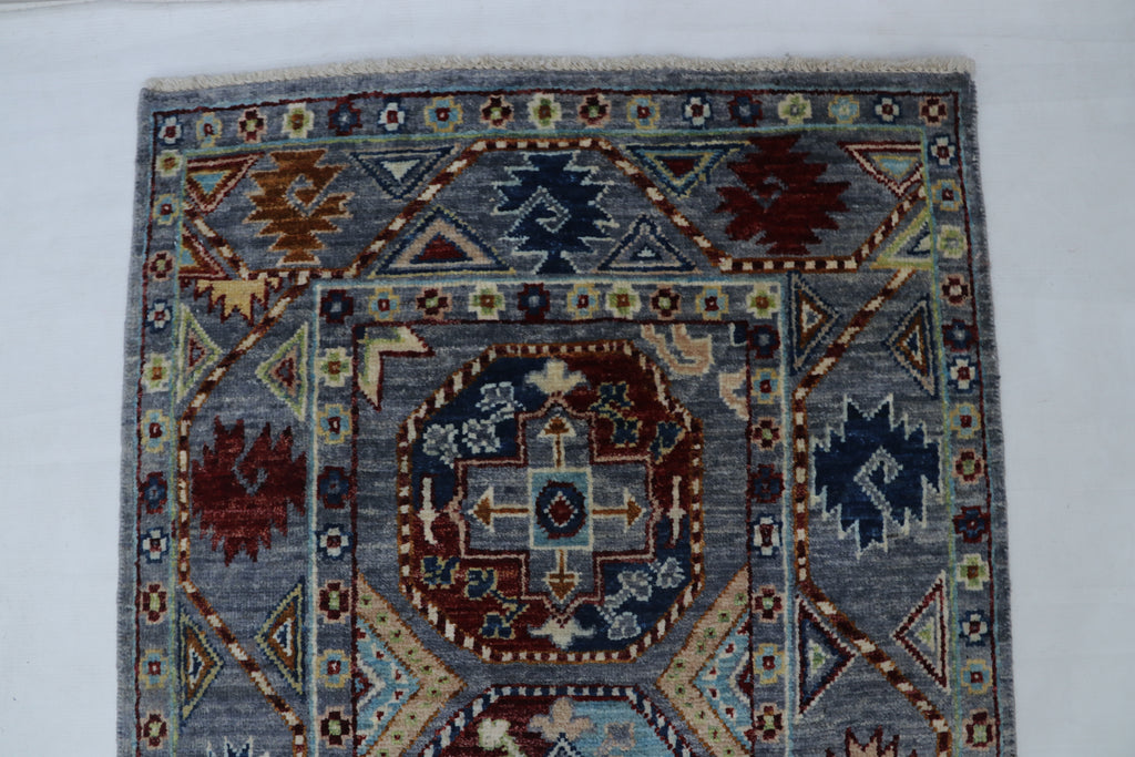 2x13 Gray Chobi Runner Rug | Handmade Wool & Cotton Floral Rug | Luxury Chobi Rug