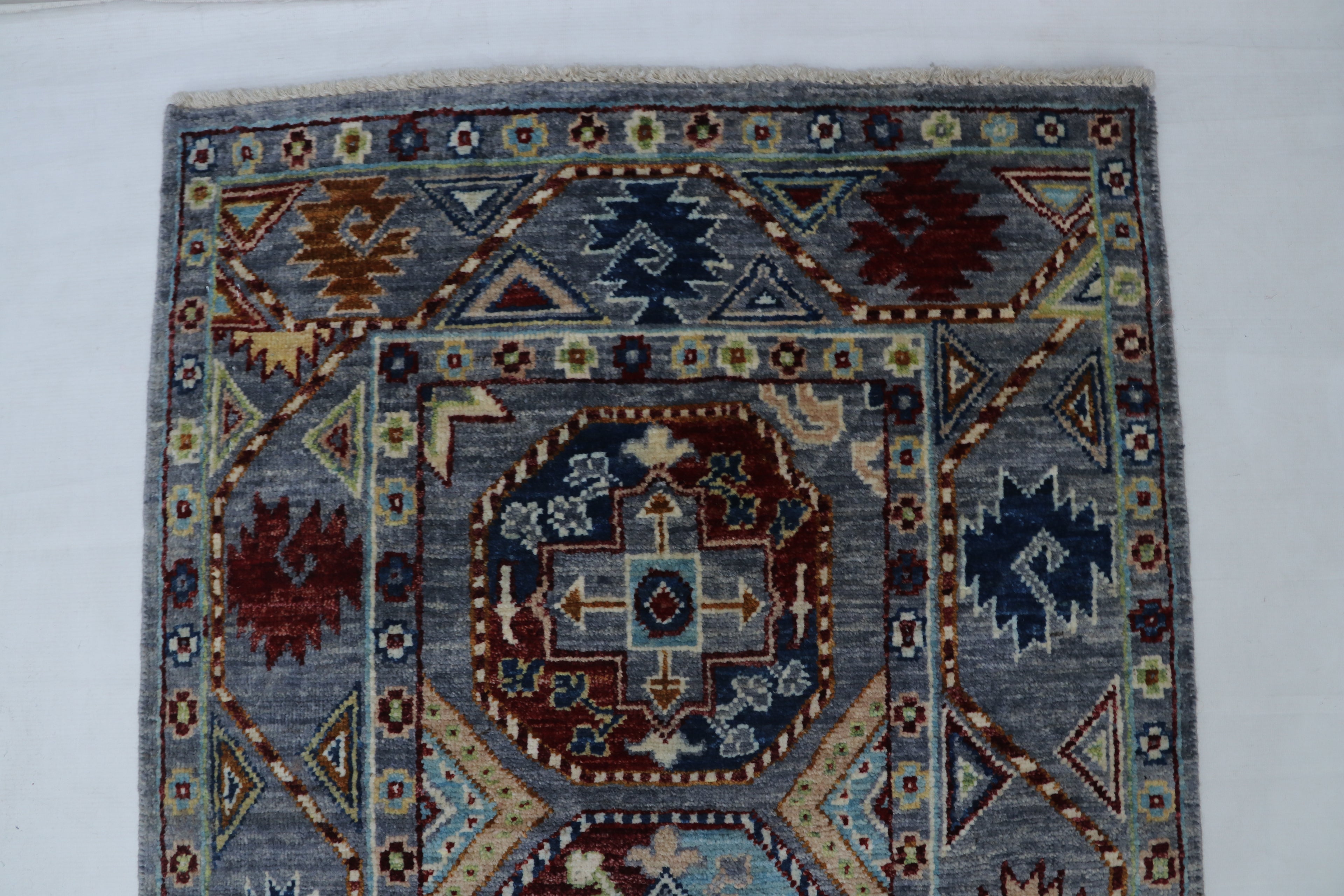 2x13 Gray Chobi Runner Rug | Handmade Wool & Cotton Floral Rug | Luxury Chobi Rug