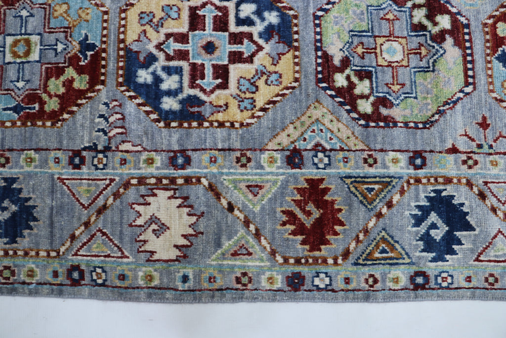 2x13 Gray Khurjeen Runner Rug | Handmade Rainbow Wool & Cotton Rug | Vegetable Dyed