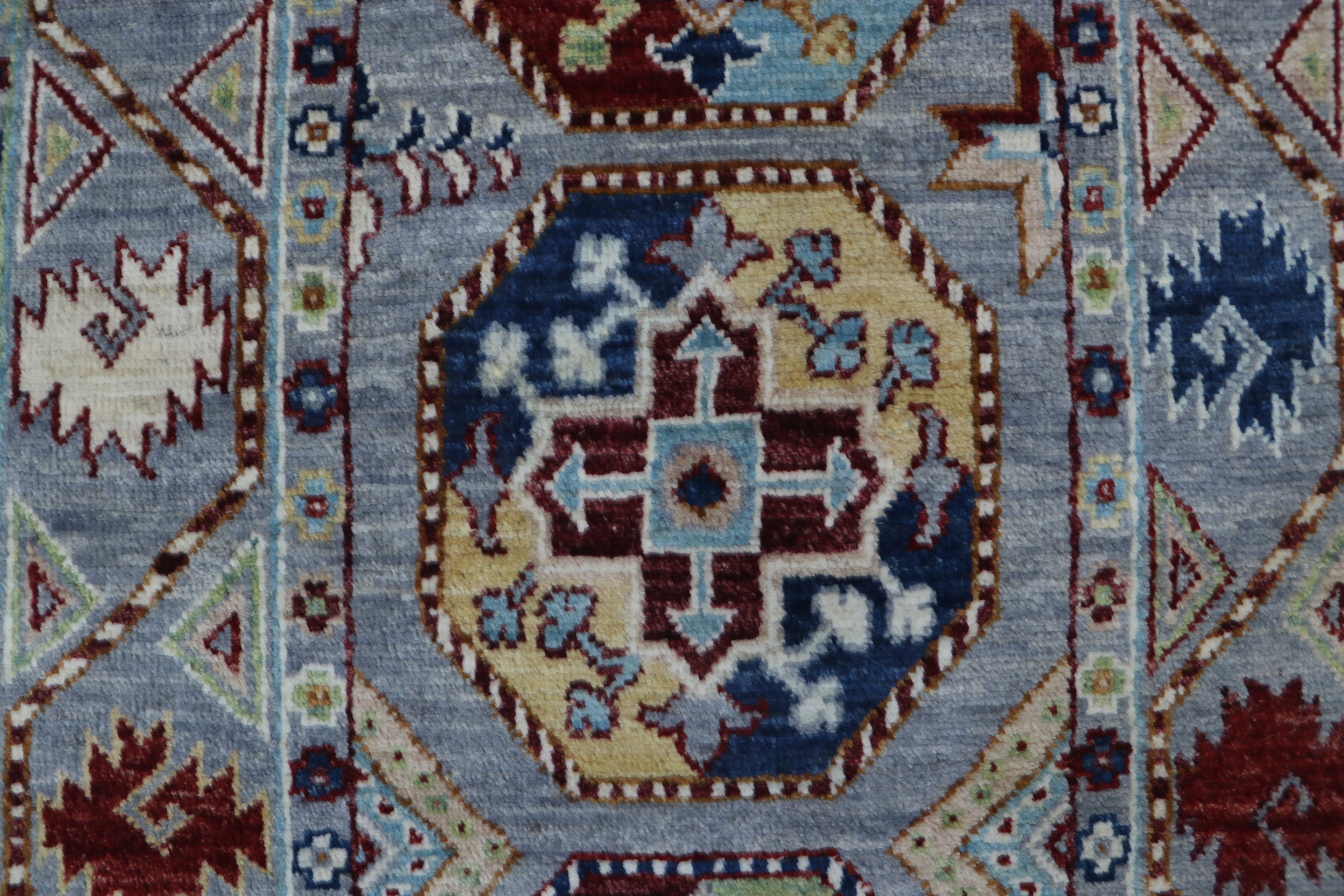 2x13 Gray Khurjeen Runner Rug | Handmade Rainbow Wool & Cotton Rug | Vegetable Dyed