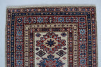2x6 Beige & Red Super Kazak Geometric Handmade Cotton & Wool Runner Rug | Premium Luxury Runner Rug