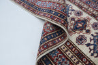2x6 Beige & Red Super Kazak Geometric Handmade Cotton & Wool Runner Rug | Premium Luxury Runner Rug