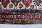 3x8 Beige & Red Super Kazak Geometric Handmade Cotton & Wool Runner Rug | Premium Luxury Runner Rug