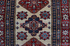 3x8 Beige & Red Super Kazak Geometric Handmade Cotton & Wool Runner Rug | Premium Luxury Runner Rug