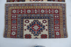 3x8 Beige & Red Super Kazak Geometric Handmade Cotton & Wool Runner Rug | Premium Luxury Runner Rug