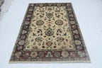 5x8 Beige & Brown Chobi Area Rug | Handmade Wool & Cotton Floral Rug | Luxury Chobi Rug