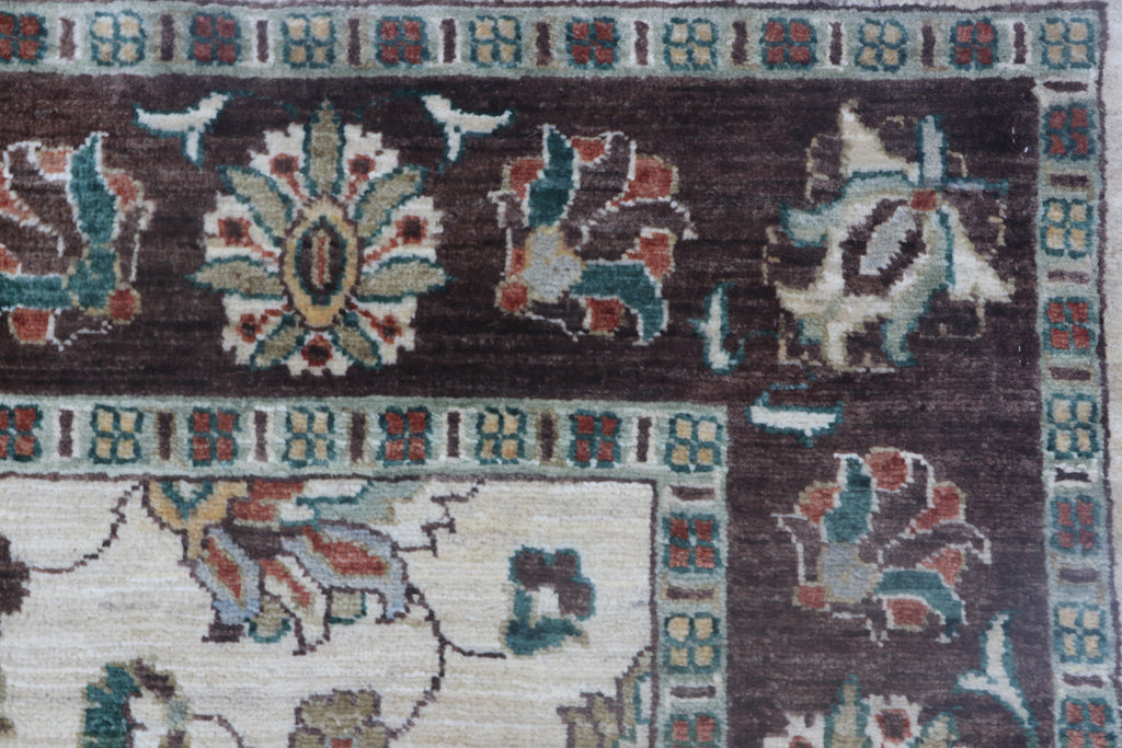 5x8 Beige & Brown Chobi Area Rug | Handmade Wool & Cotton Floral Rug | Luxury Chobi Rug
