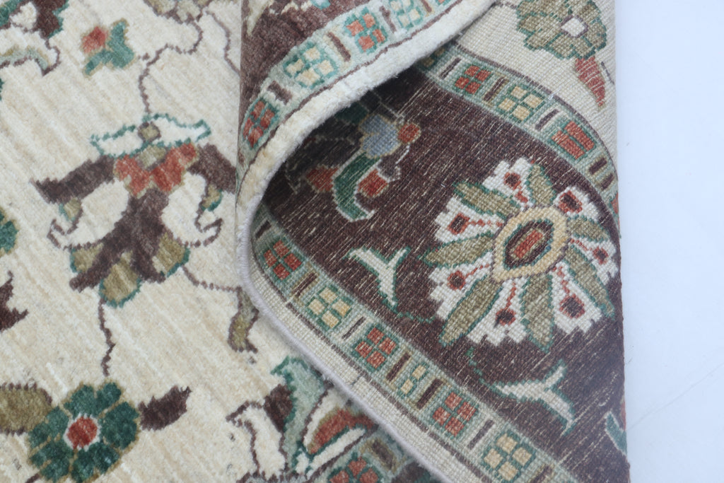 5x8 Beige & Brown Chobi Area Rug | Handmade Wool & Cotton Floral Rug | Luxury Chobi Rug