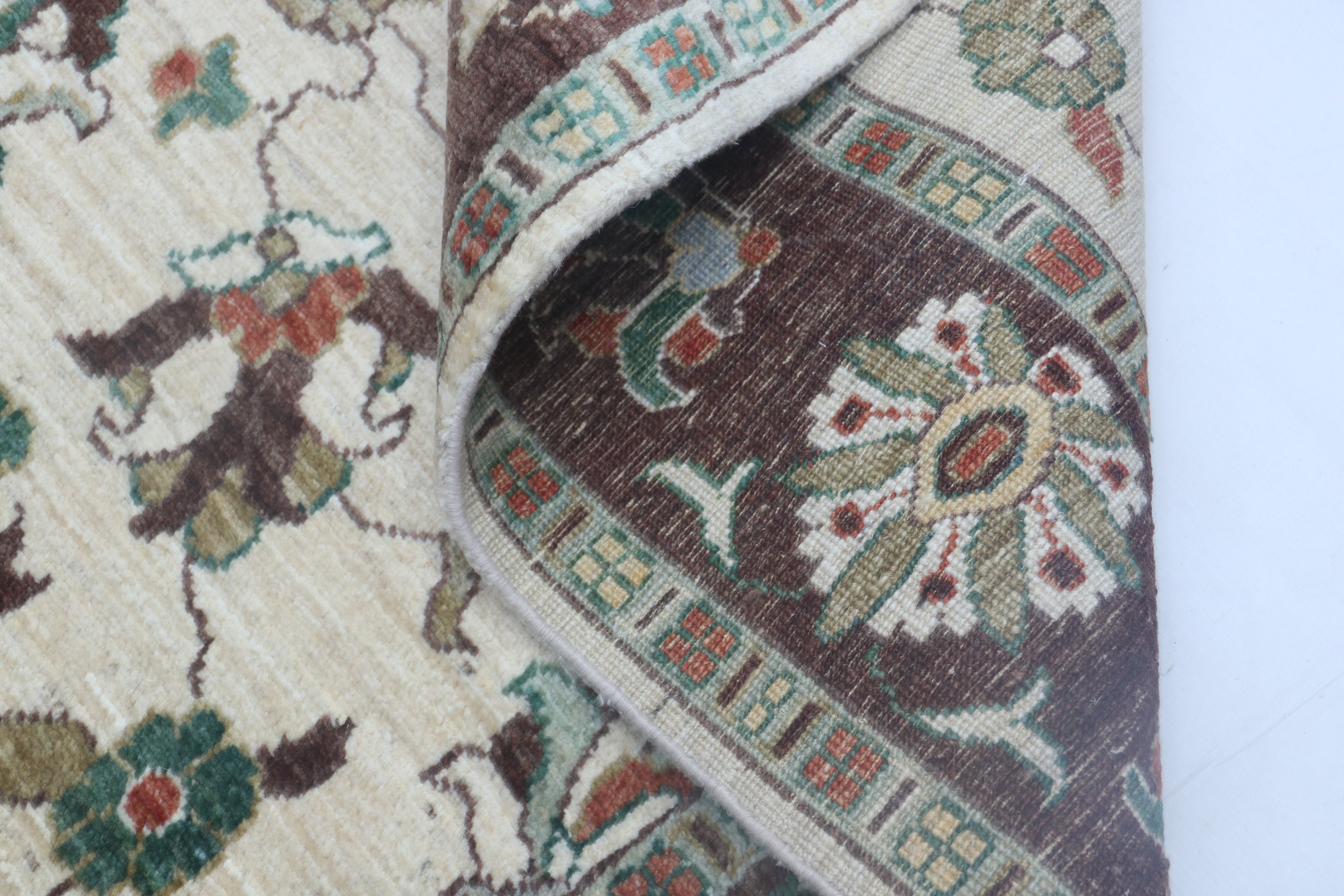 5x8 Beige & Brown Chobi Area Rug | Handmade Wool & Cotton Floral Rug | Luxury Chobi Rug