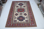6x10 Super Kazak Geometric Area Rug | Handmade Cotton & Wool Rug | Vegetable Dyed