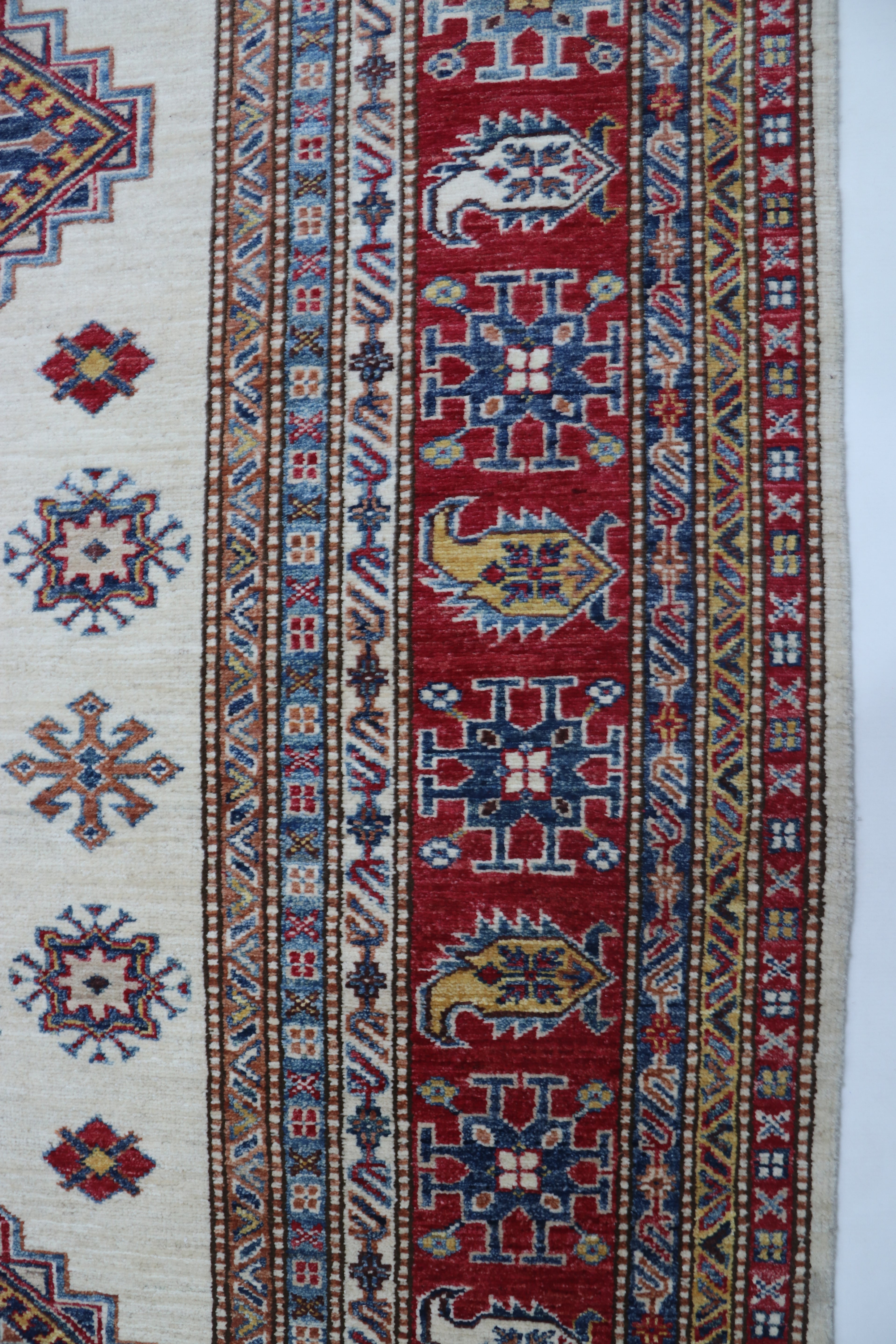 6x10 Super Kazak Geometric Area Rug | Handmade Cotton & Wool Rug | Vegetable Dyed