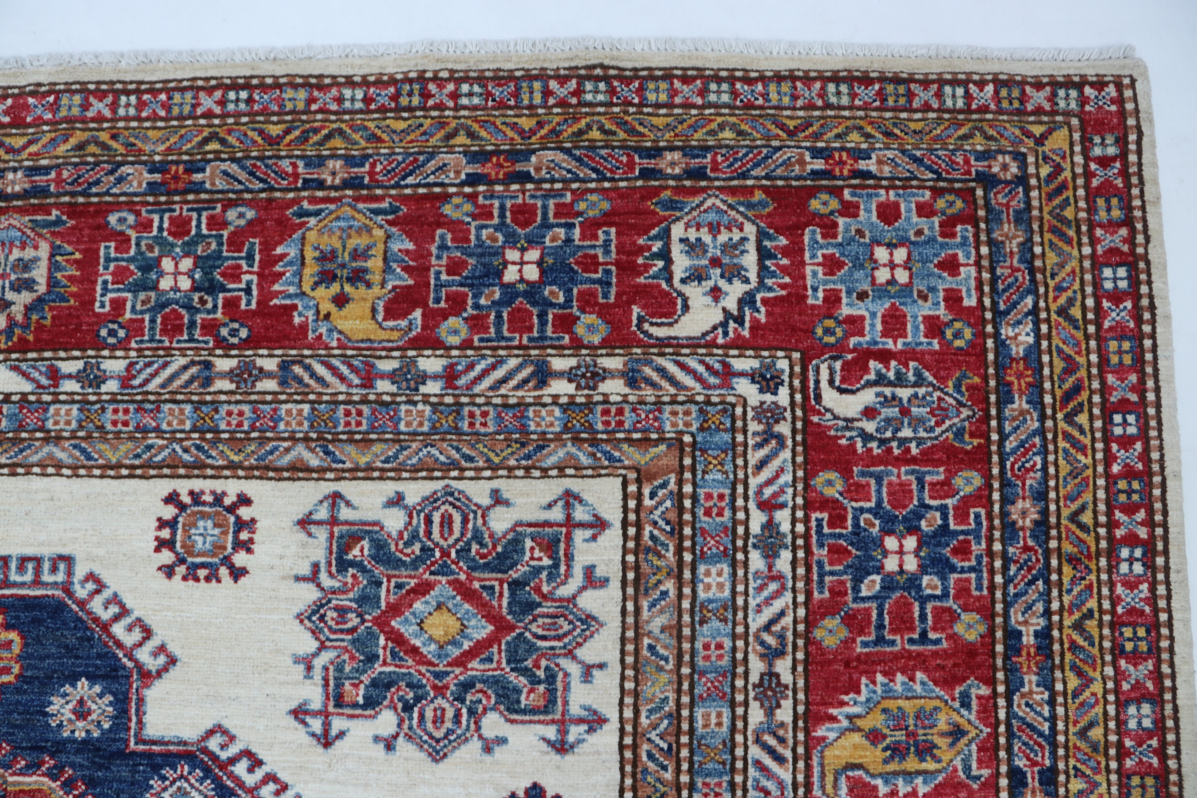 6x10 Super Kazak Geometric Area Rug | Handmade Cotton & Wool Rug | Vegetable Dyed