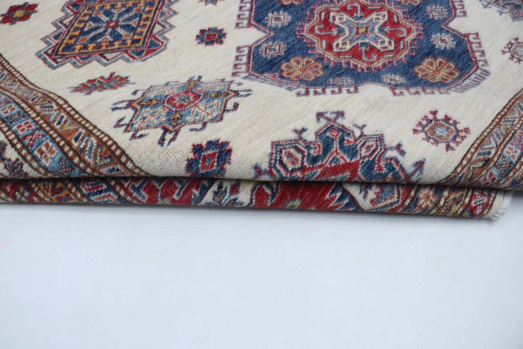 6x10 Super Kazak Geometric Area Rug | Handmade Cotton & Wool Rug | Vegetable Dyed