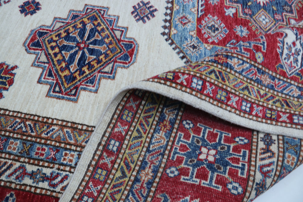 6x10 Super Kazak Geometric Area Rug | Handmade Cotton & Wool Rug | Vegetable Dyed