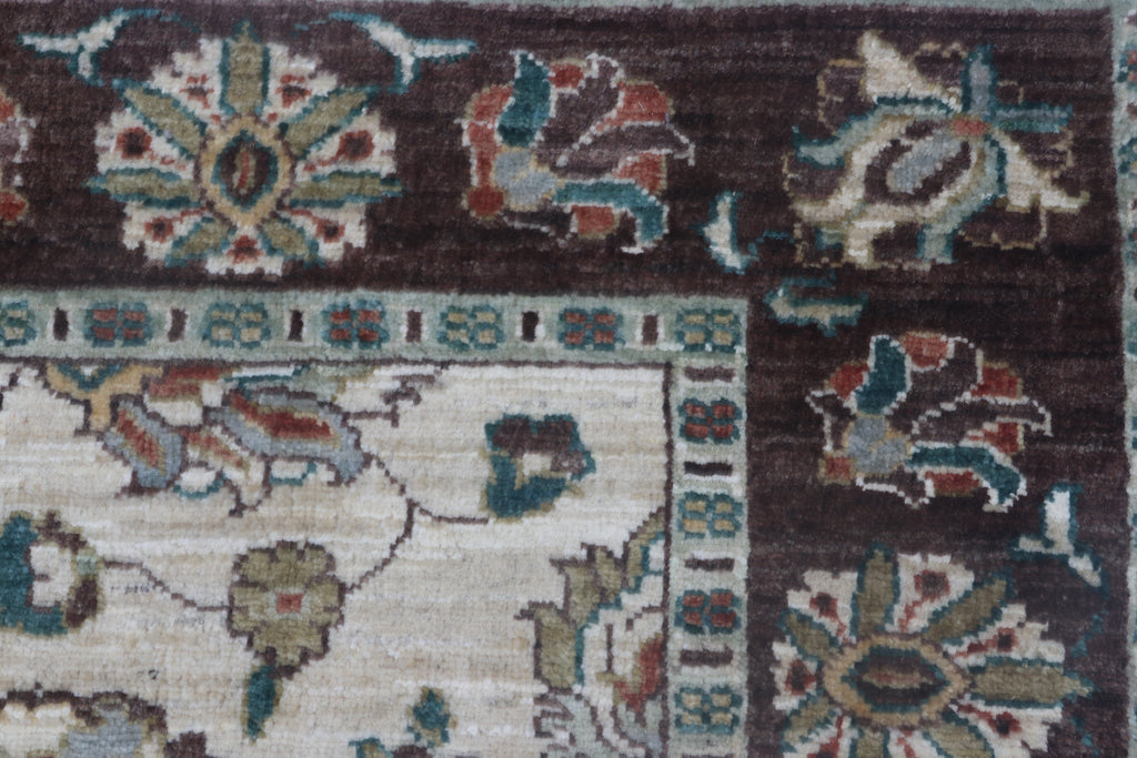 5x6 Beige & Brown Chobi Area Rug | Handmade Wool & Cotton Floral Rug | Luxury Chobi Rug