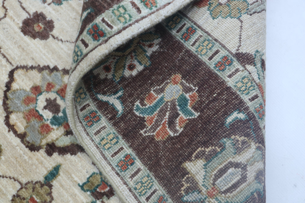 5x6 Beige & Brown Chobi Area Rug | Handmade Wool & Cotton Floral Rug | Luxury Chobi Rug