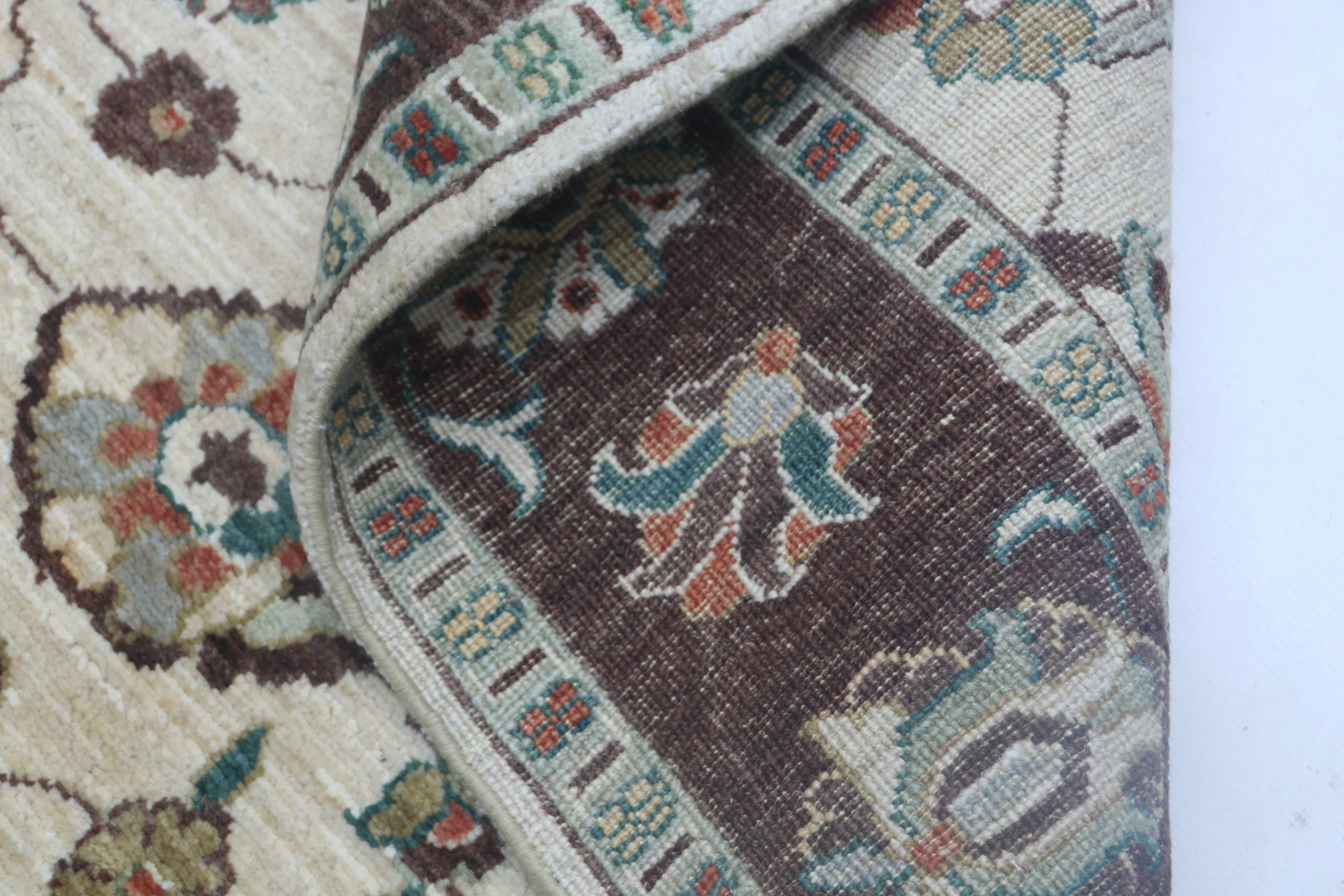 5x6 Beige & Brown Chobi Area Rug | Handmade Wool & Cotton Floral Rug | Luxury Chobi Rug
