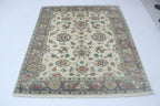 5x6 Beige & Gray Chobi Area Rug | Handmade Wool & Cotton Floral Rug | Luxury Chobi Rug