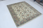 5x6 Beige & Gray Chobi Area Rug | Handmade Wool & Cotton Floral Rug | Luxury Chobi Rug