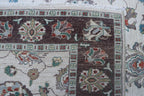 5x6 Beige & Gray Chobi Area Rug | Handmade Wool & Cotton Floral Rug | Luxury Chobi Rug