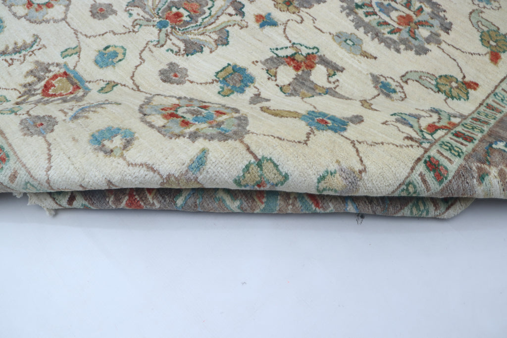 5x6 Beige & Gray Chobi Area Rug | Handmade Wool & Cotton Floral Rug | Luxury Chobi Rug