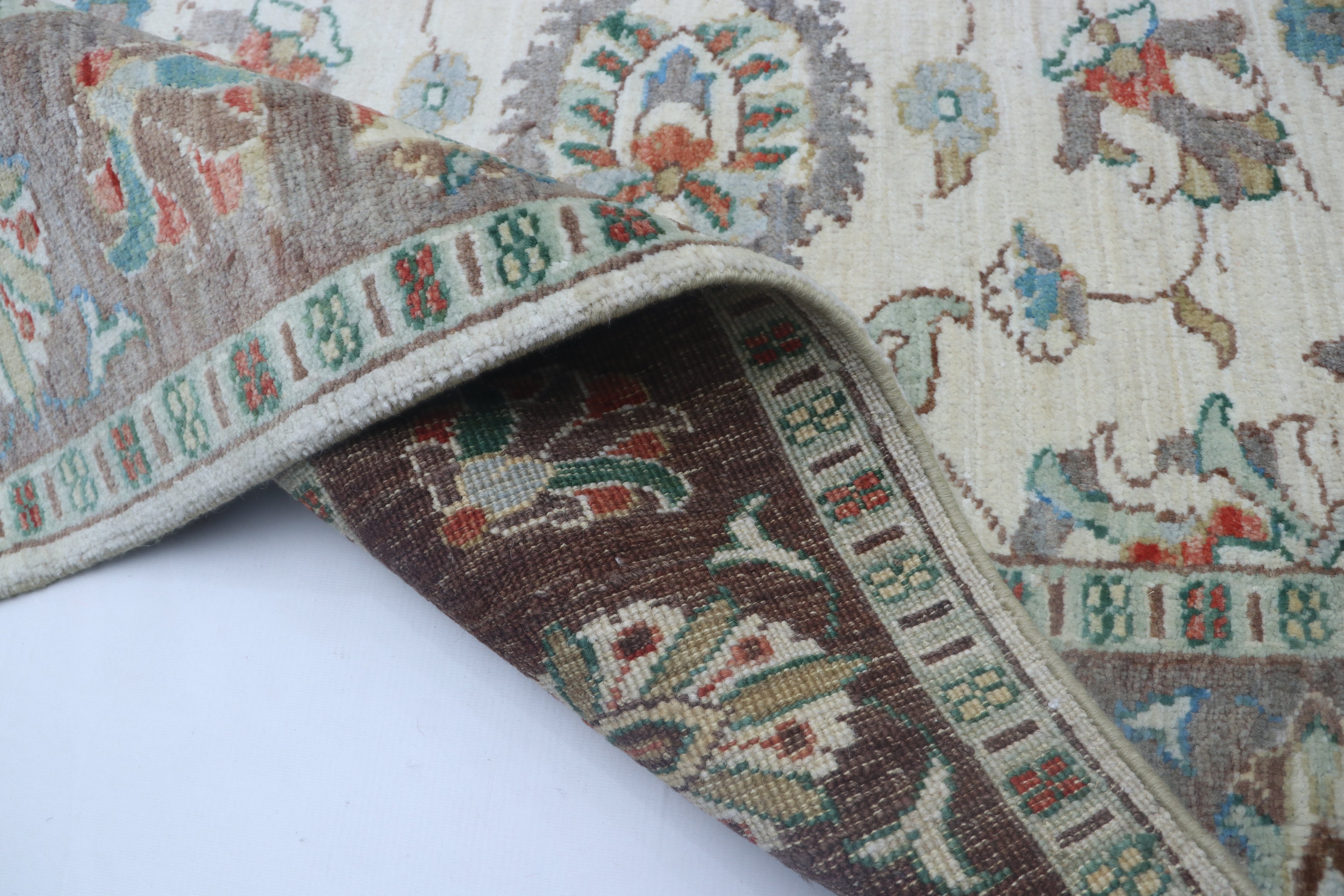5x6 Beige & Gray Chobi Area Rug | Handmade Wool & Cotton Floral Rug | Luxury Chobi Rug