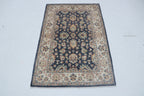 3x5 Beige & Blue Chobi Area Rug | Handmade Wool & Cotton Floral Rug | Luxury Chobi Rug
