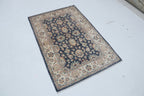 3x5 Beige & Blue Chobi Area Rug | Handmade Wool & Cotton Floral Rug | Luxury Chobi Rug