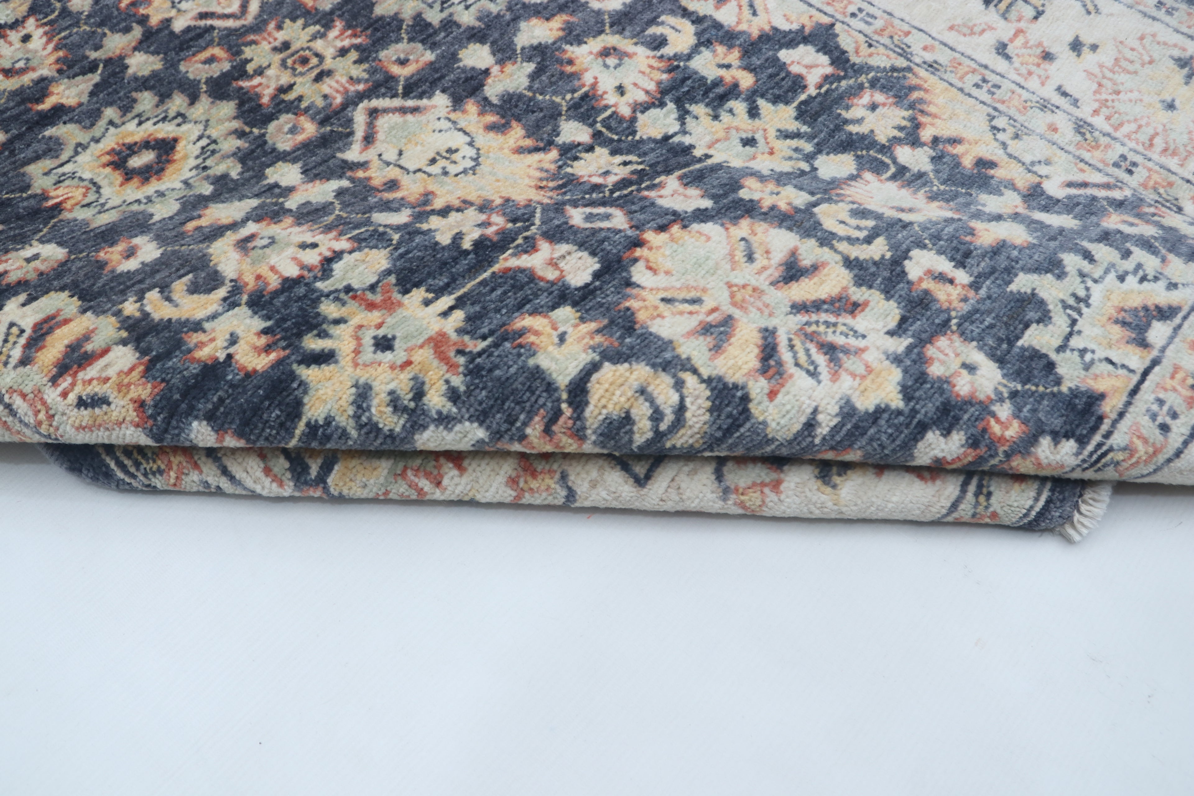 3x5 Beige & Blue Chobi Area Rug | Handmade Wool & Cotton Floral Rug | Luxury Chobi Rug