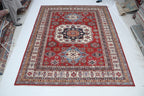 8x10 Super Kazak Geometric Area Rug | Handmade Cotton & Wool Rug | Vegetable Dyed