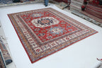 8x10 Super Kazak Geometric Area Rug | Handmade Cotton & Wool Rug | Vegetable Dyed