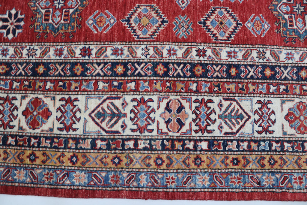 8x10 Super Kazak Geometric Area Rug | Handmade Cotton & Wool Rug | Vegetable Dyed
