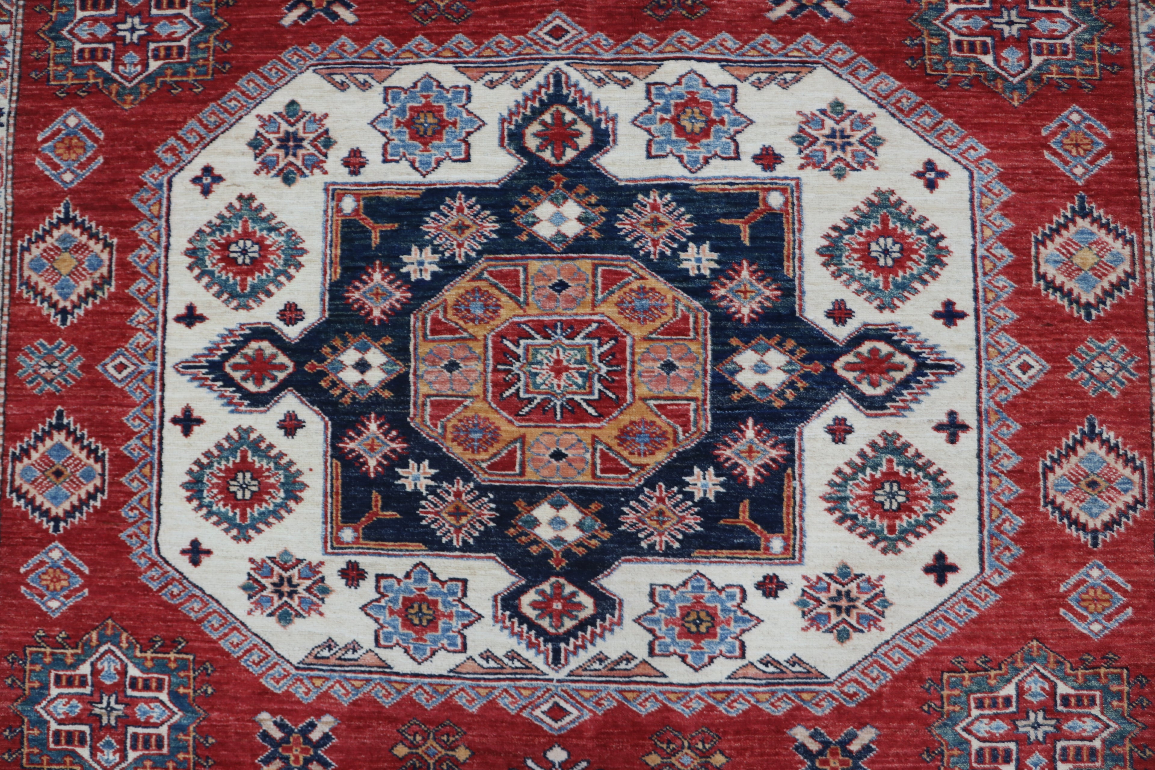 8x10 Super Kazak Geometric Area Rug | Handmade Cotton & Wool Rug | Vegetable Dyed