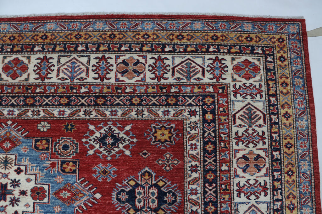 8x10 Super Kazak Geometric Area Rug | Handmade Cotton & Wool Rug | Vegetable Dyed