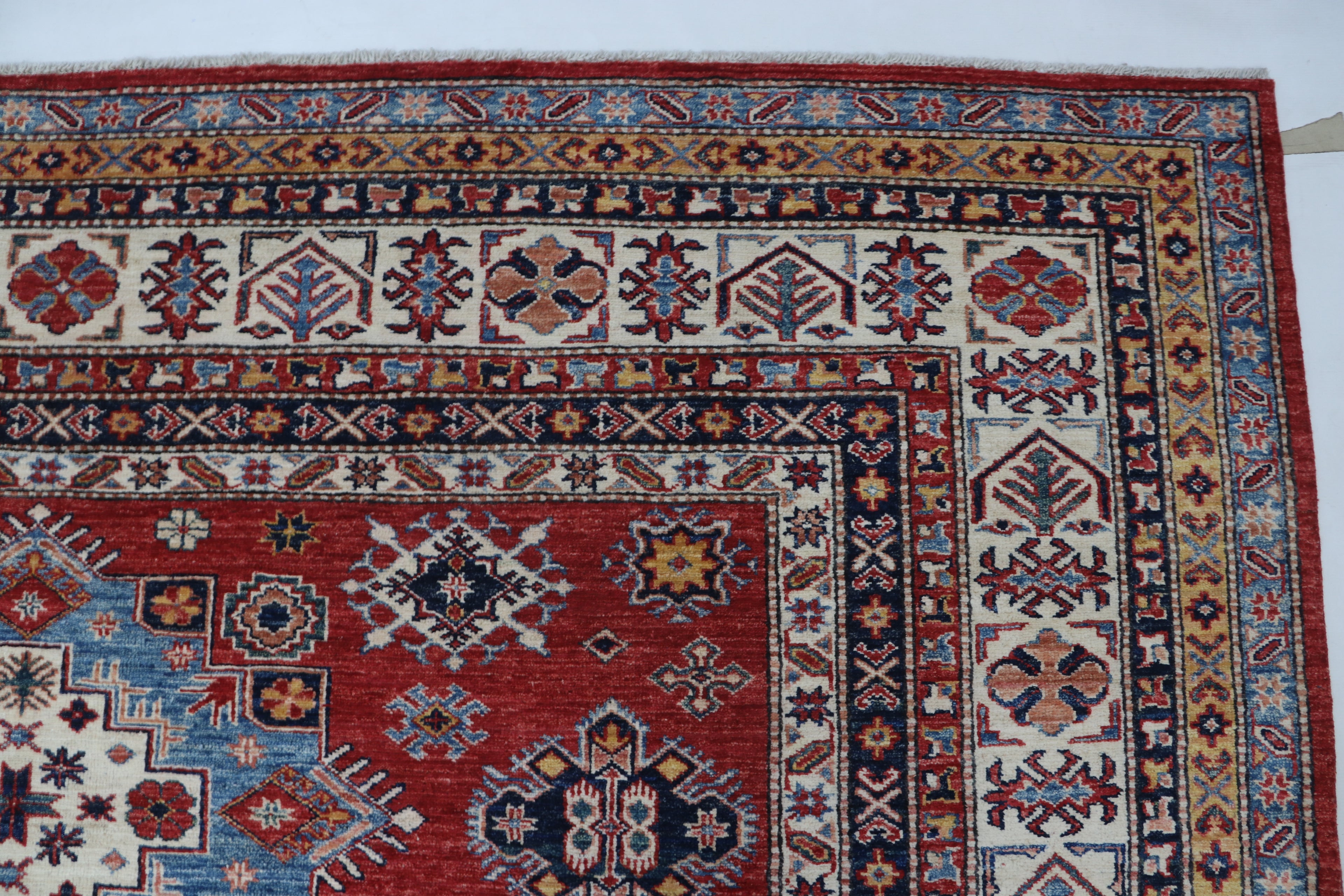 8x10 Super Kazak Geometric Area Rug | Handmade Cotton & Wool Rug | Vegetable Dyed