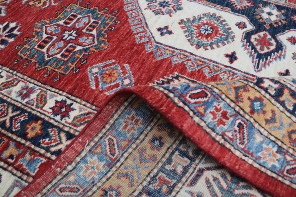 8x10 Super Kazak Geometric Area Rug | Handmade Cotton & Wool Rug | Vegetable Dyed