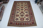 6x10 Super Kazak Geometric Area Rug | Handmade Cotton & Wool Rug | Vegetable Dyed