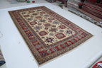 6x10 Super Kazak Geometric Area Rug | Handmade Cotton & Wool Rug | Vegetable Dyed