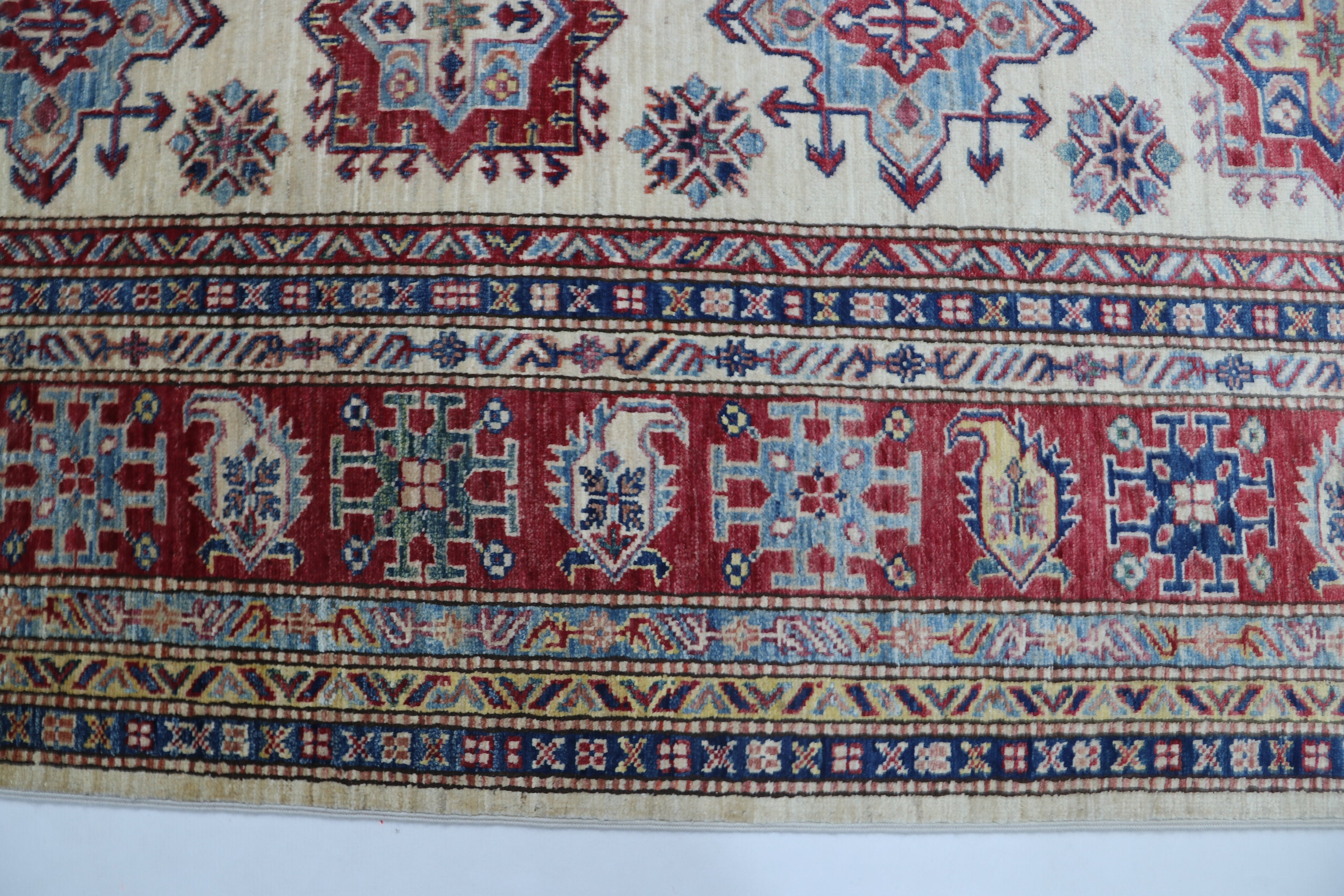 6x10 Super Kazak Geometric Area Rug | Handmade Cotton & Wool Rug | Vegetable Dyed