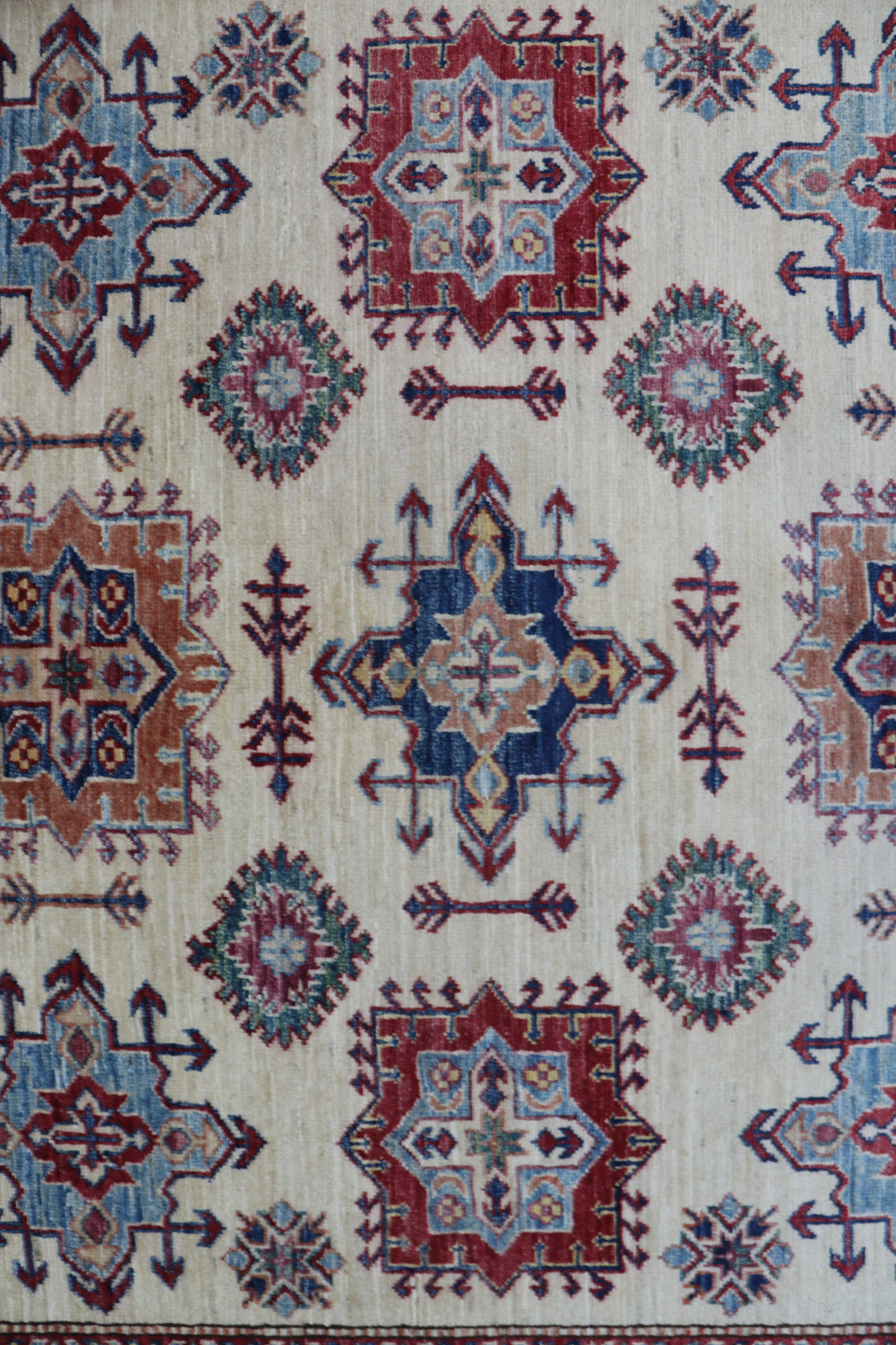 6x10 Super Kazak Geometric Area Rug | Handmade Cotton & Wool Rug | Vegetable Dyed