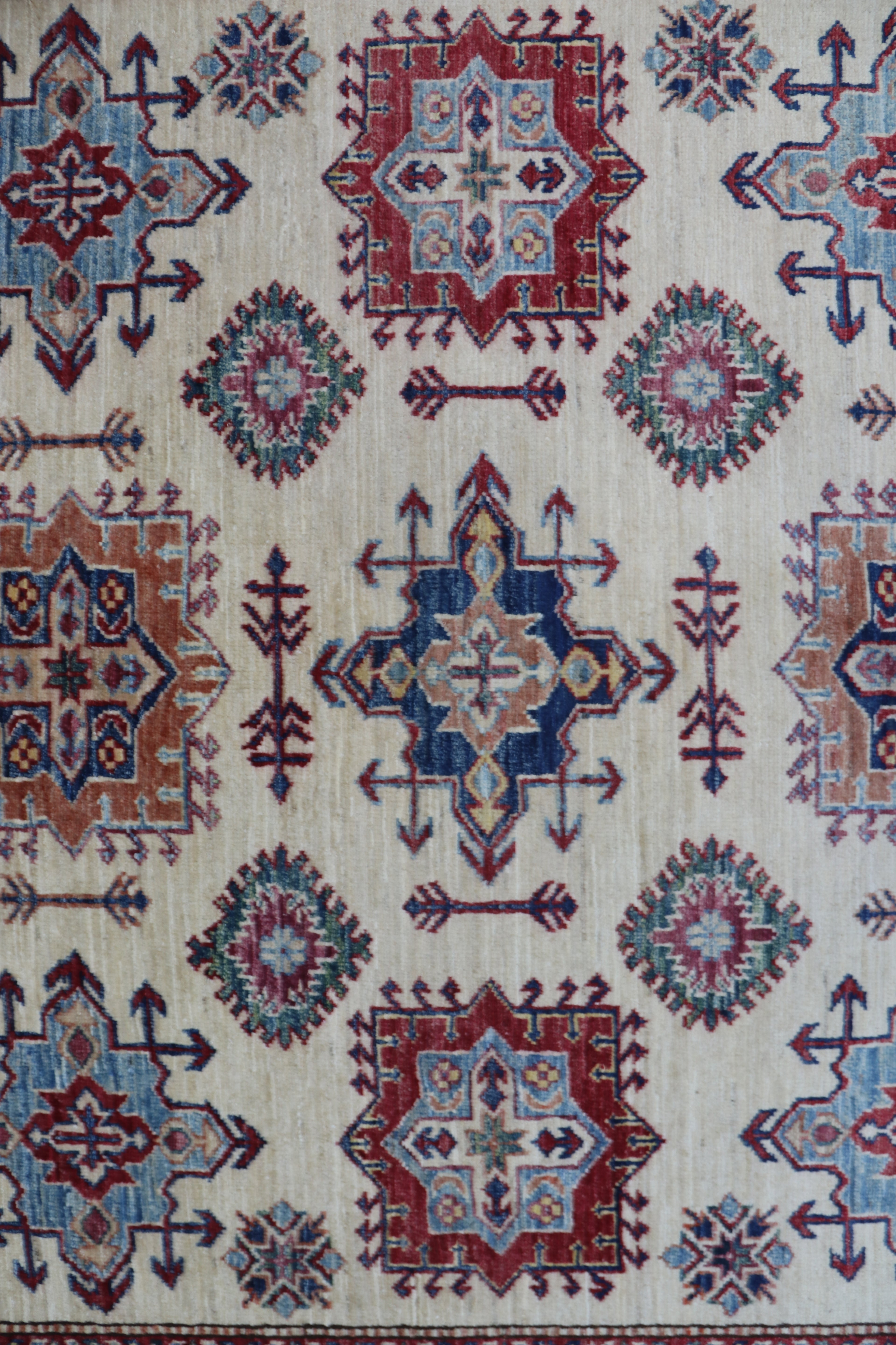6x10 Super Kazak Geometric Area Rug | Handmade Cotton & Wool Rug | Vegetable Dyed