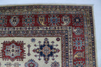 6x10 Super Kazak Geometric Area Rug | Handmade Cotton & Wool Rug | Vegetable Dyed