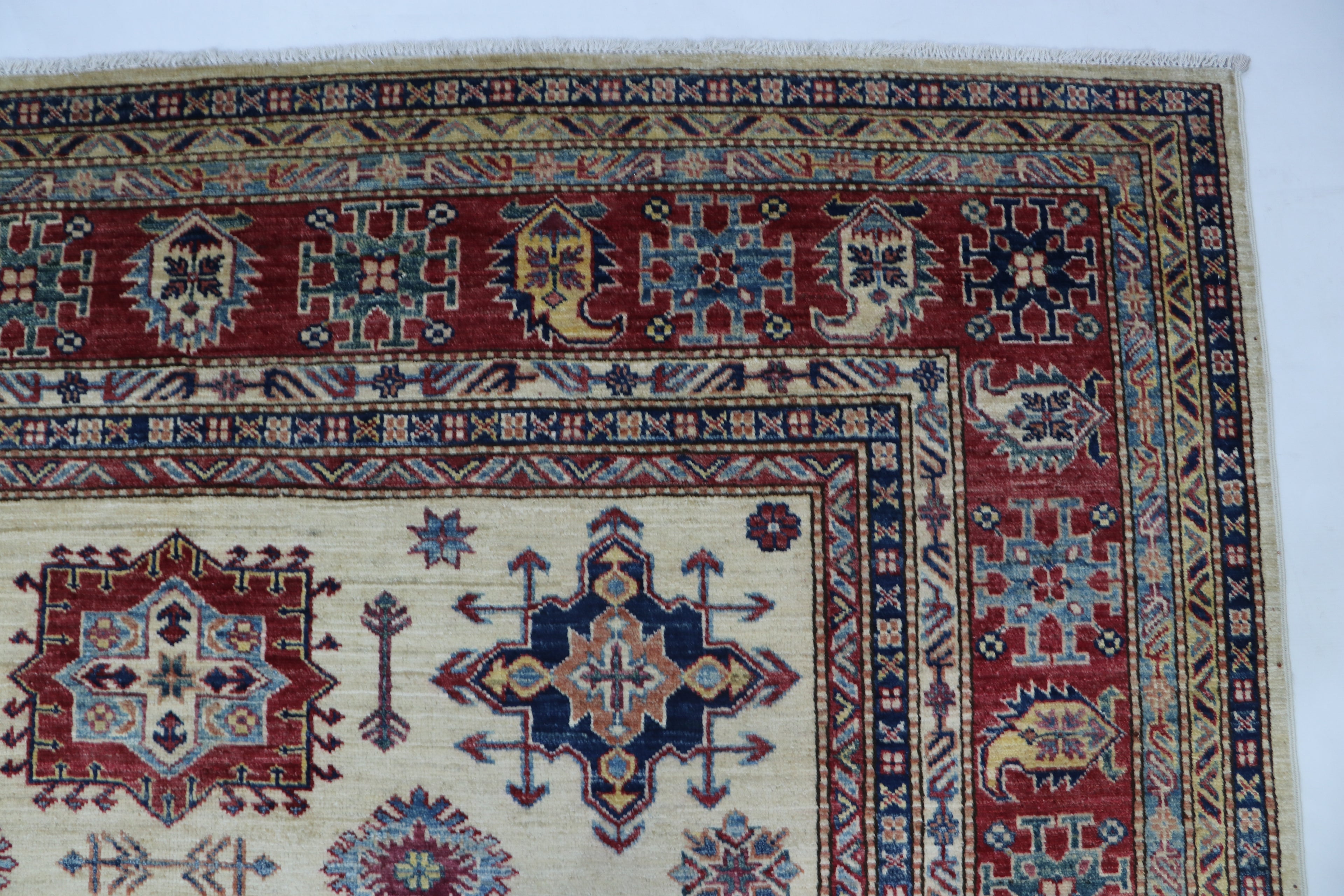 6x10 Super Kazak Geometric Area Rug | Handmade Cotton & Wool Rug | Vegetable Dyed