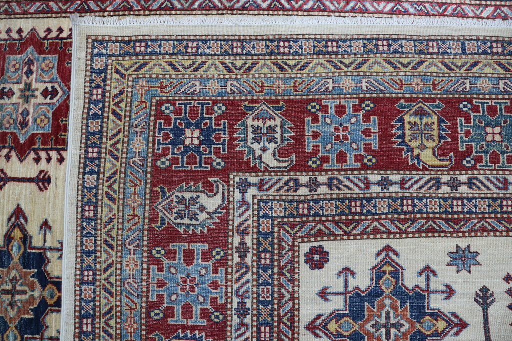 6x10 Super Kazak Geometric Area Rug | Handmade Cotton & Wool Rug | Vegetable Dyed