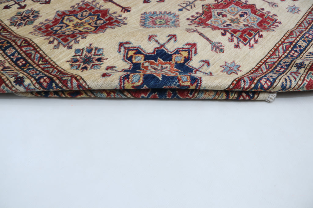 6x10 Super Kazak Geometric Area Rug | Handmade Cotton & Wool Rug | Vegetable Dyed