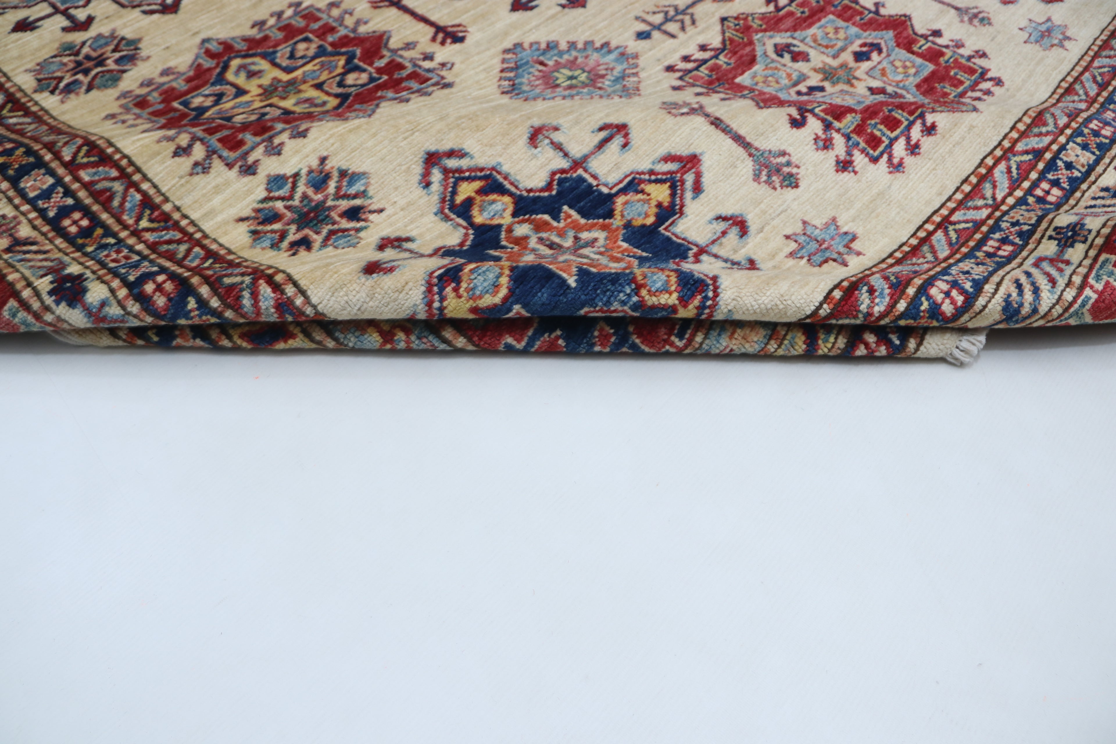 6x10 Super Kazak Geometric Area Rug | Handmade Cotton & Wool Rug | Vegetable Dyed