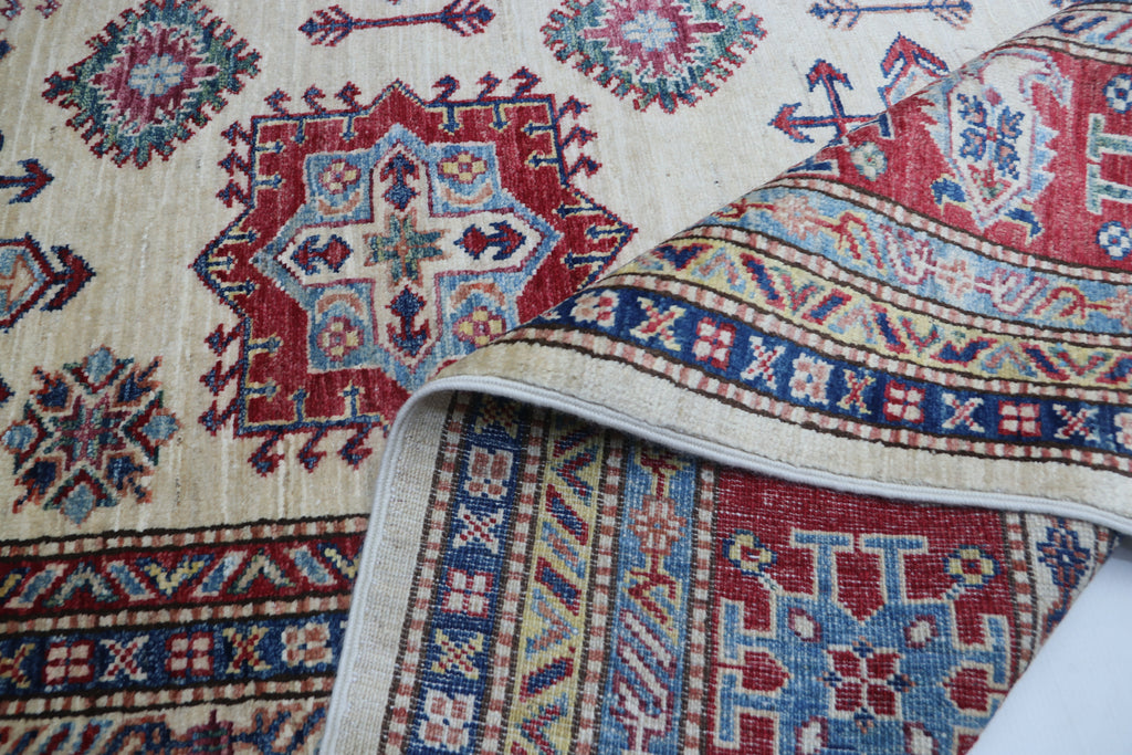 6x10 Super Kazak Geometric Area Rug | Handmade Cotton & Wool Rug | Vegetable Dyed