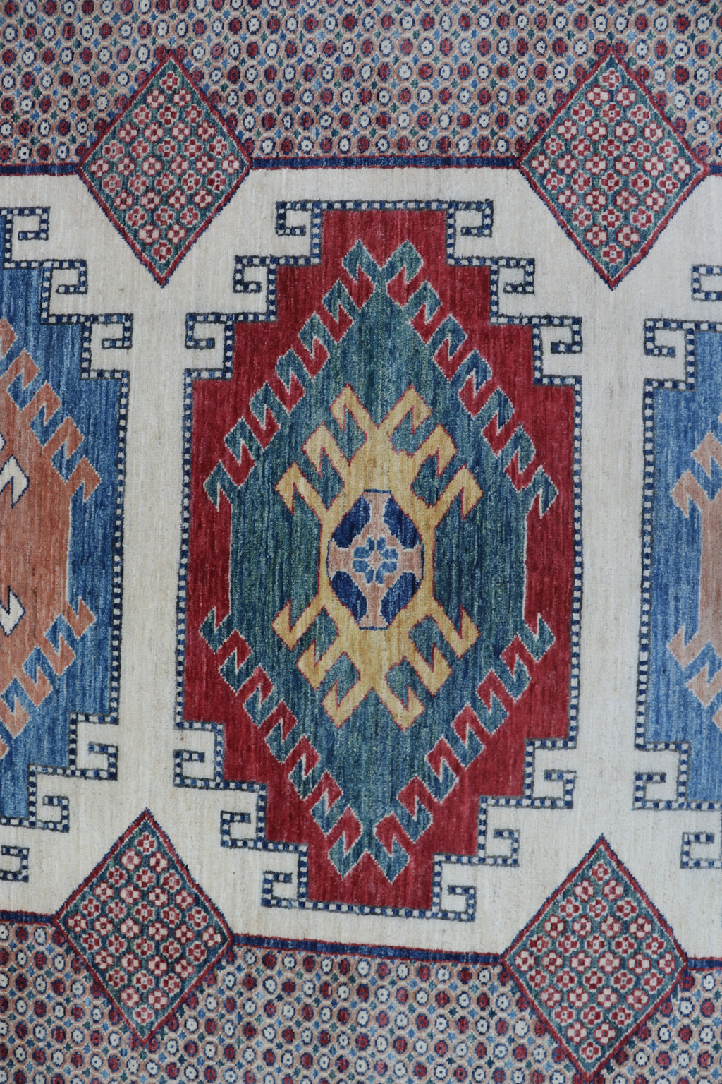 7x11 Beige & Red Super Kazak Geometric Handmade Cotton & Wool Rug | Premium Luxury Area Rug