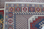 7x11 Beige & Red Super Kazak Geometric Handmade Cotton & Wool Rug | Premium Luxury Area Rug